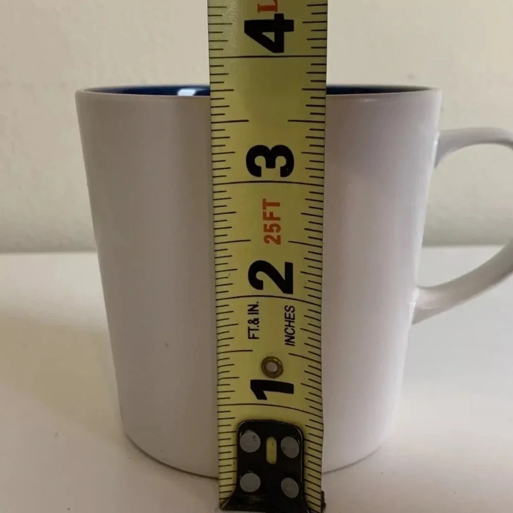 2 Pair Crate & Barrel Coffee Mugs White Cerulean Blue 3-5/8